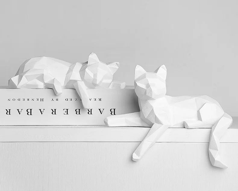 1 Set Katzenskulpturen, geometrisch geschnittene Tierskulpturen, Kunsthandwerk aus Kunstharz, kreative Wohnraumdekoration, Ornamente in Form von faulen Katzenstatuen – Detail 3