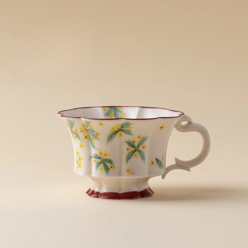 

LTT Underglaze Hand Painted Osmanthus Petals Tea Coffee Cup Tea Cup with Handle