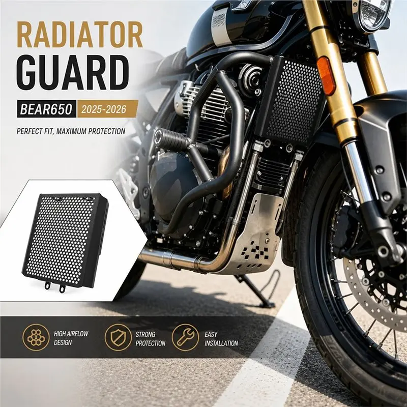 A96E-Motorcycle Accessories Radiator Guard Set Engine Water Tank Guard Oil Cooler Cover For BEAR650 2025 Bear 650 2026