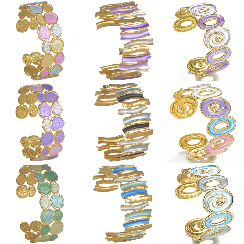 Letdiffery High-end Irregular Colorful Exaggerate Cuff Bangle for Women Stainless Steel Color Oil Enamel Bracelets Jewelry Gift