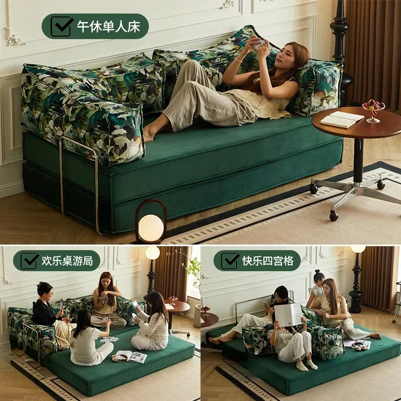 

Fabric sofa small apartment living room straight row module double triple folding dual-purpose sofa bed