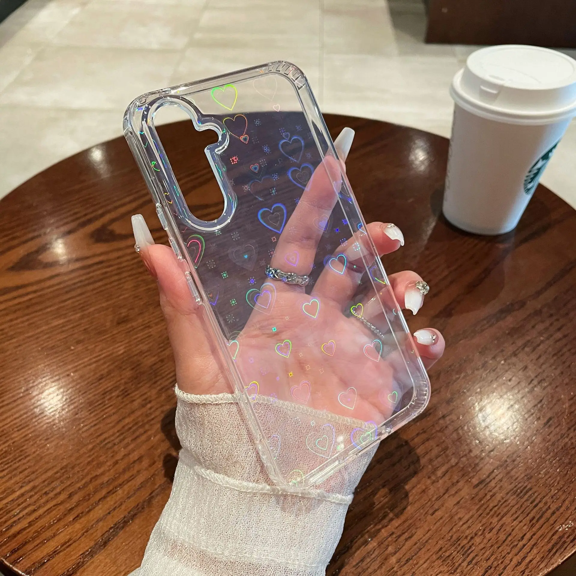 Gradient Laser Herz-Muster Transparente Handyhülle für Samsung Galaxy A56 A55 A54 A14 A15 Glitzer Stoßfeste Schutzhülle