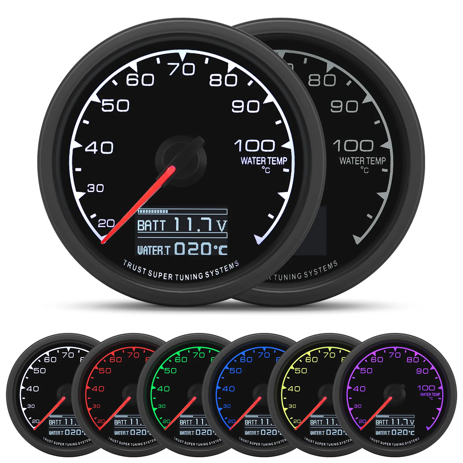 62mm Digital & Pointer Tachometer Oil pressure Turbo Oil Water Temp Meter + Sensor Volt Vacuum EXT Temp Meter 7 Colors LED Gauge