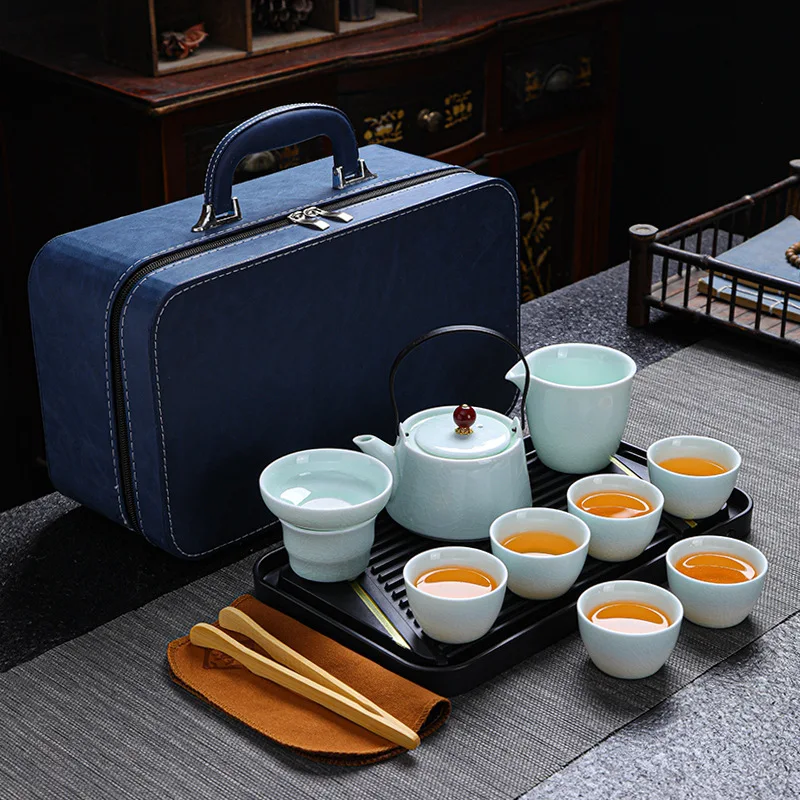 

Cuiyu Ge Kiln Ceramic Kung Fu Tea Set Outdoor Portable Travel Tea Set Company Event Companion Gift