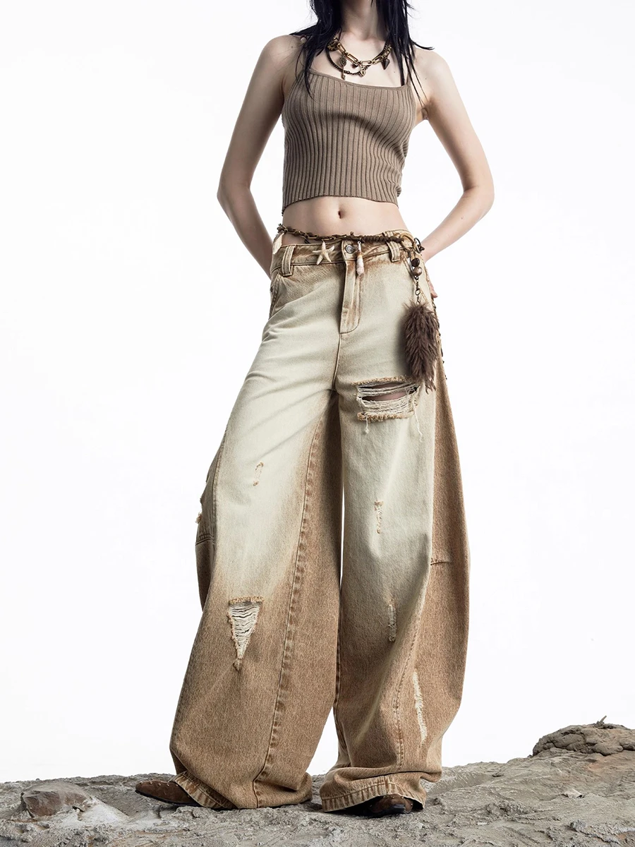 REDDACHiC الرمال كولوسوس فضفاض الجينز الغربية منخفضة الخصر دمرت منحني واسعة الساق الدنيم السراويل خمر صديقها النساء الشارع الشهير