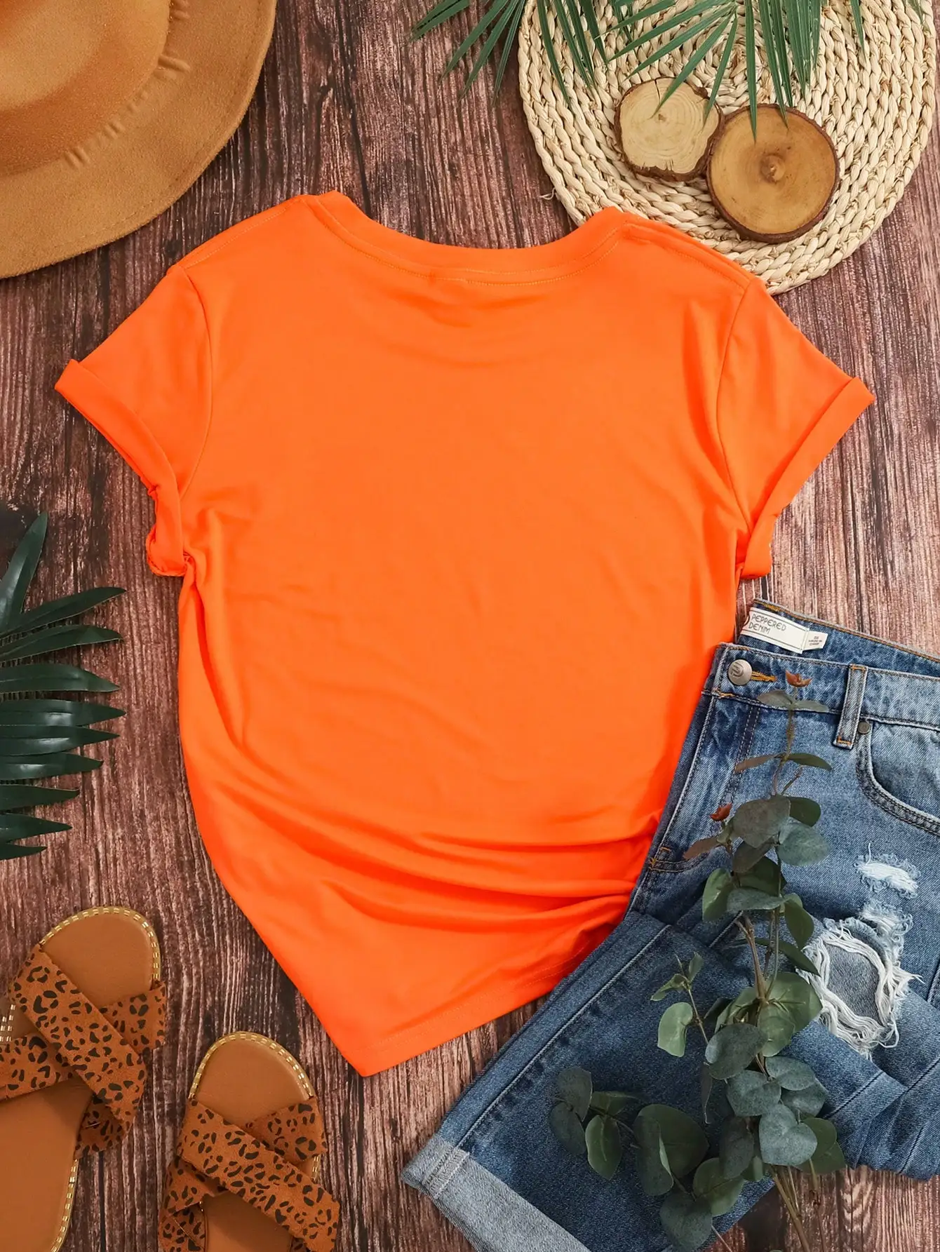

Plus Size Solid Orange Crew Neck Short Sleeve T-Shirt Women Loose Fit Summer Casual Top
