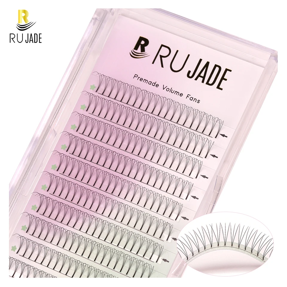 Rujade 3D/4D/5D/6D Premade Volume Fans Short Stem Russian Eyelash Extension Faux Mink Pointy Base Cilios Cluster Lashes Supplies