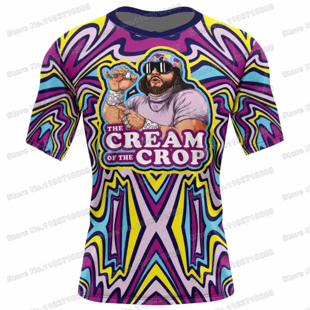 Macho Randy Savage Anime Rash Guards Surfing Jersey Beach Shirts Swimwear Diving Gym Shorts MMA BJJ Men Jiu Jitsu Fitness Sets