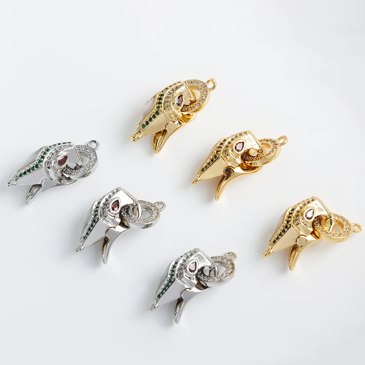 Copper-plated Gold-plated Zircon Snake Head Spring Push Buckle Pearl Necklace Bracelet Connecting Buckle DIY Jewelry Accessories