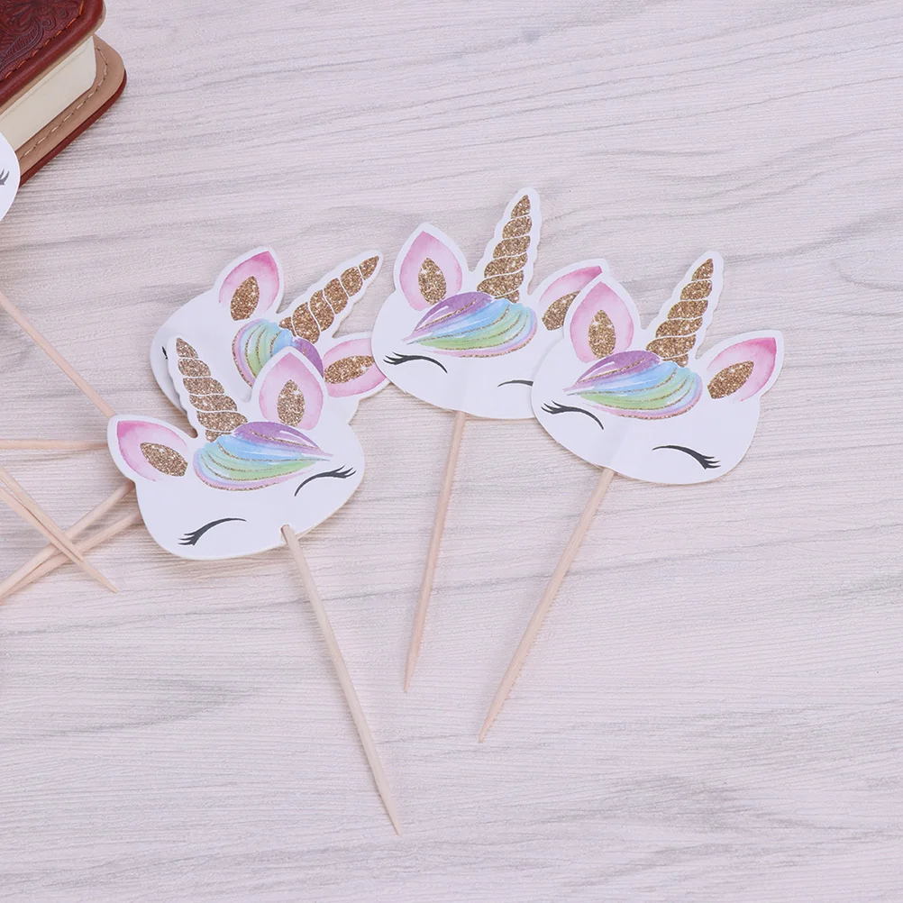 48 Pcs Birthday Cake Decoration Unicorn Topper for The Gift Picks Edible Toppers Wooden Baby