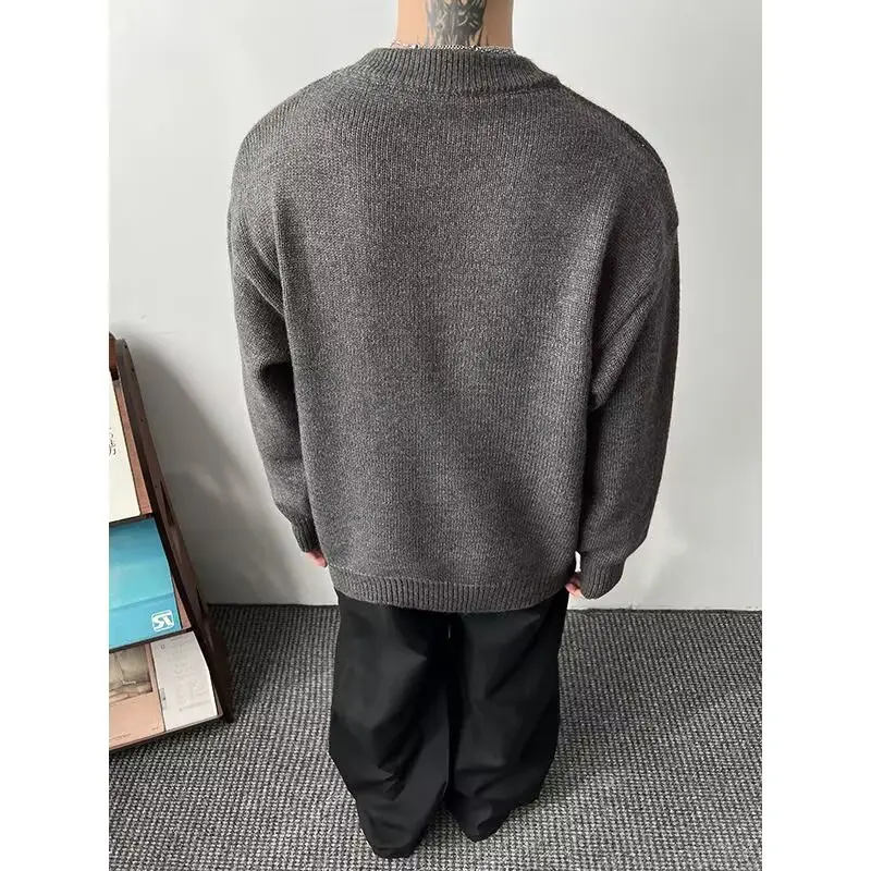 

Loose Knitted round Ne Men's Sweater Casual Versatile ey Color Blo Winter Faion Artistic Sle Breathable Long Sve