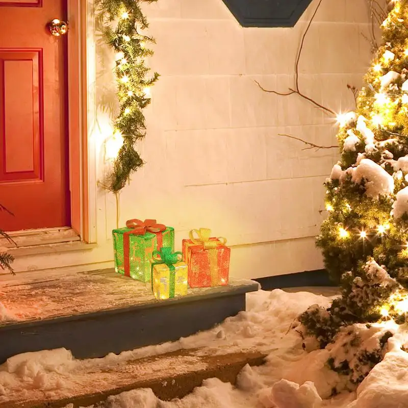 

Предварительно подсвеченные рождественские коробки, Рождественские декоративные фонарики с бантом, Рождественские декоративные фонарики, светодиодные фонарики, батареи