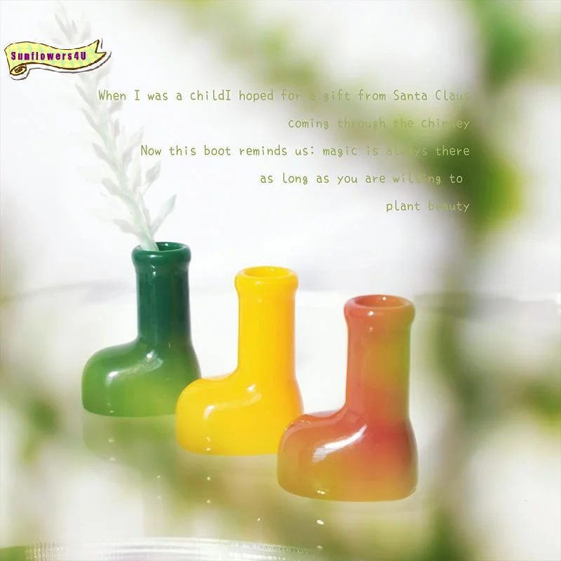 Miniature Christmas Red Rubber Boots Vase Creative Dollhouse Desktop Decor for Holiday Party Table Display