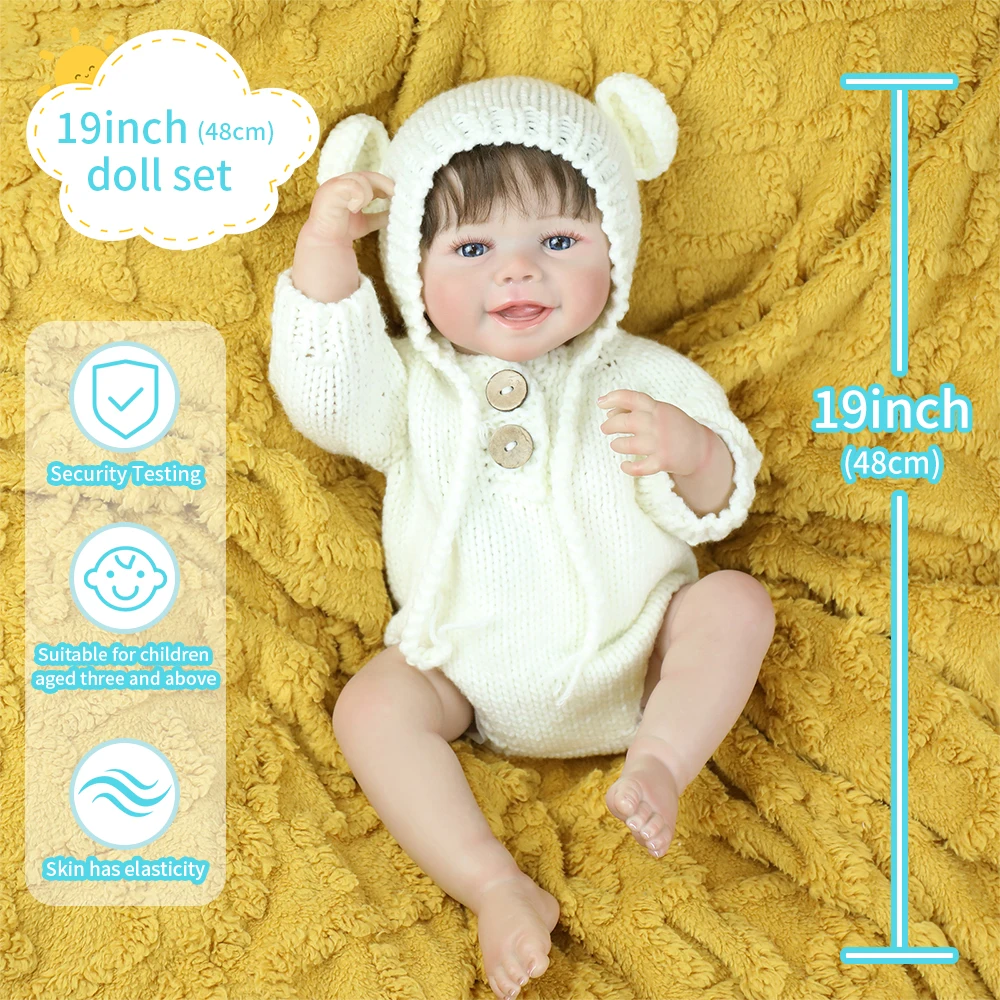 

19-дюймовая реалистичная кукла реборн, реалистичная эммия для новорожденных девочек с мягкой виниловой картиной кожи, розыгрыши ручной работы, рождественские подарки