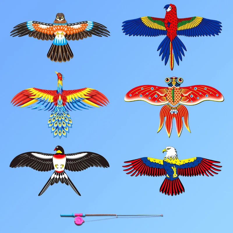 Fishing Rod Kite Cartoon Children Dynamic Kite Miniature Fishing Rod Parrot Eagle Swallow Kite