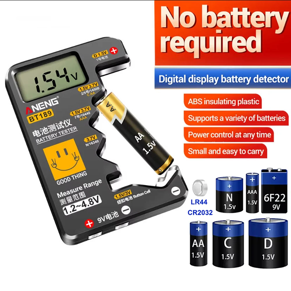 

BT189 9V Battery Tester AA AAA Universal Household LCD Digital Display Button Cell Battery Tester Power Bank Detector Tool
