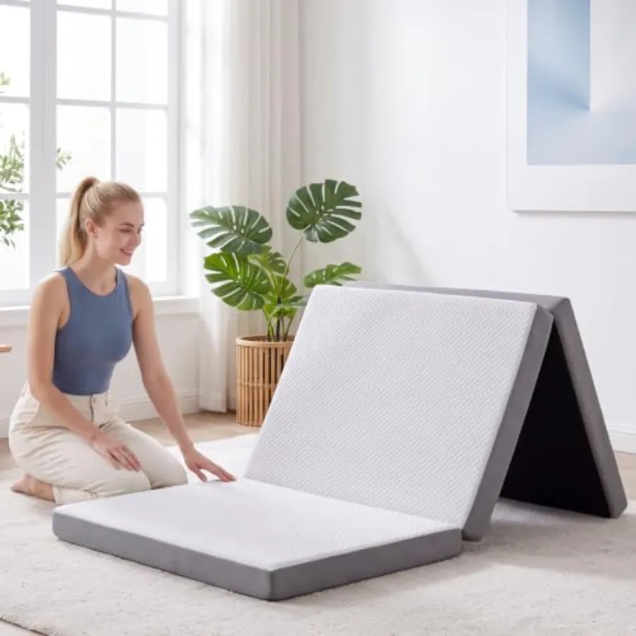 Trifold Mattress 6 Inch Memory Foam Folding Mattress with Breathable Washable Cover Floor Pad Foldable Guest Bed for Camping Ro