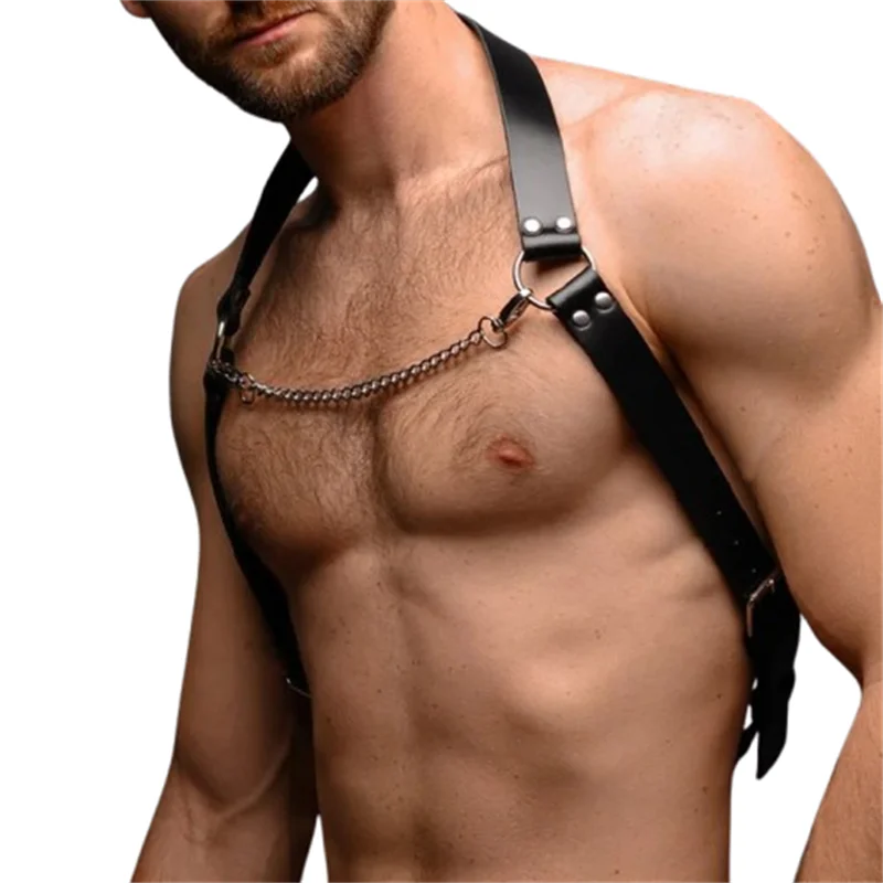 Mens Fetish Leather Chest Harness Chain Belts Sexual Male BDSM Body Straps Lingerie Fashion Punk Rave Gay Harness Accessories