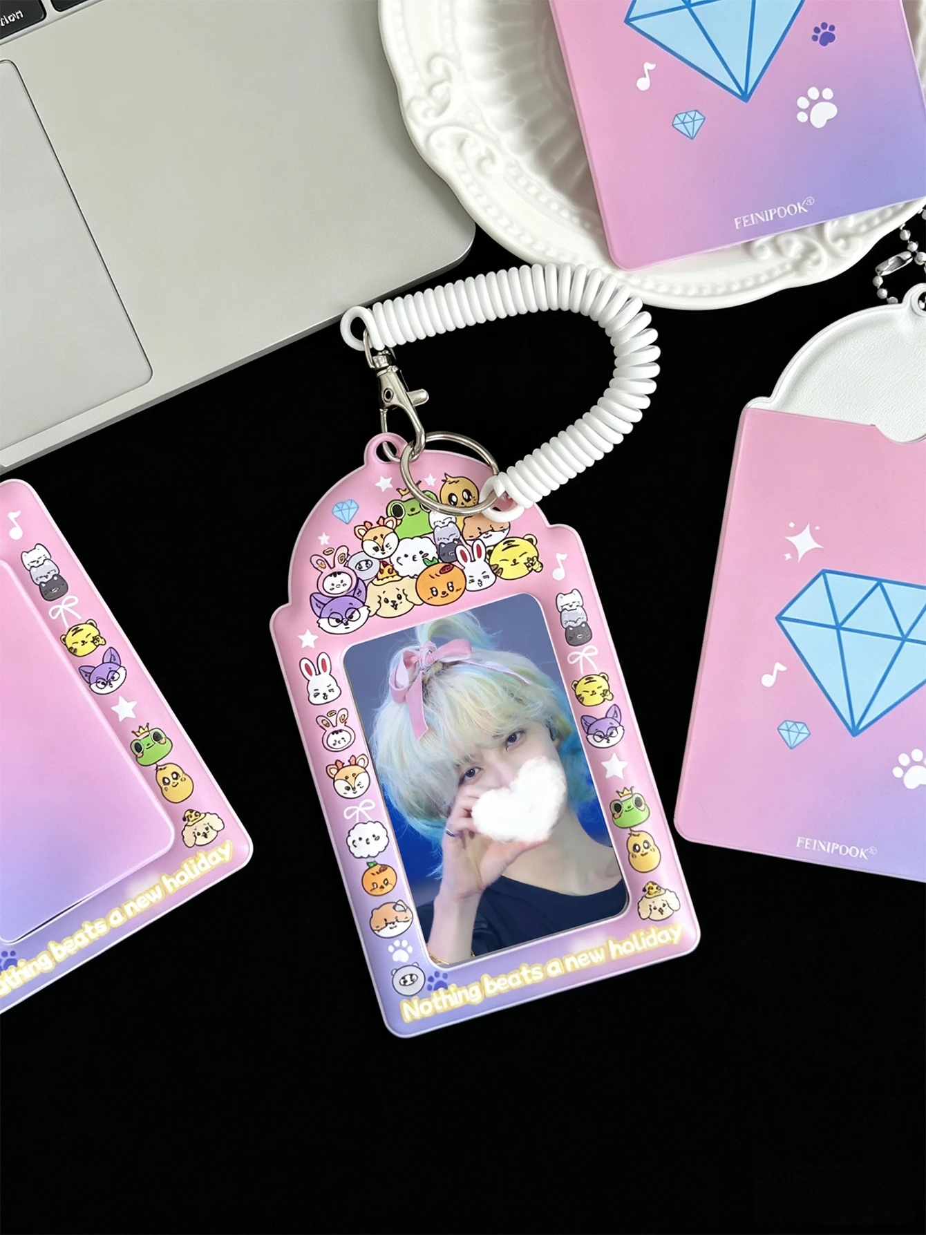 1Pc Cute Animal Collection Card Holder, Pink Animal and Star Element Card Holder, Idol Card Display for Fans, Idol Concert Support, Made of Pu Material, Suitable for 3-3.5inch Polaroid Photo Cards, Korean Entertainment