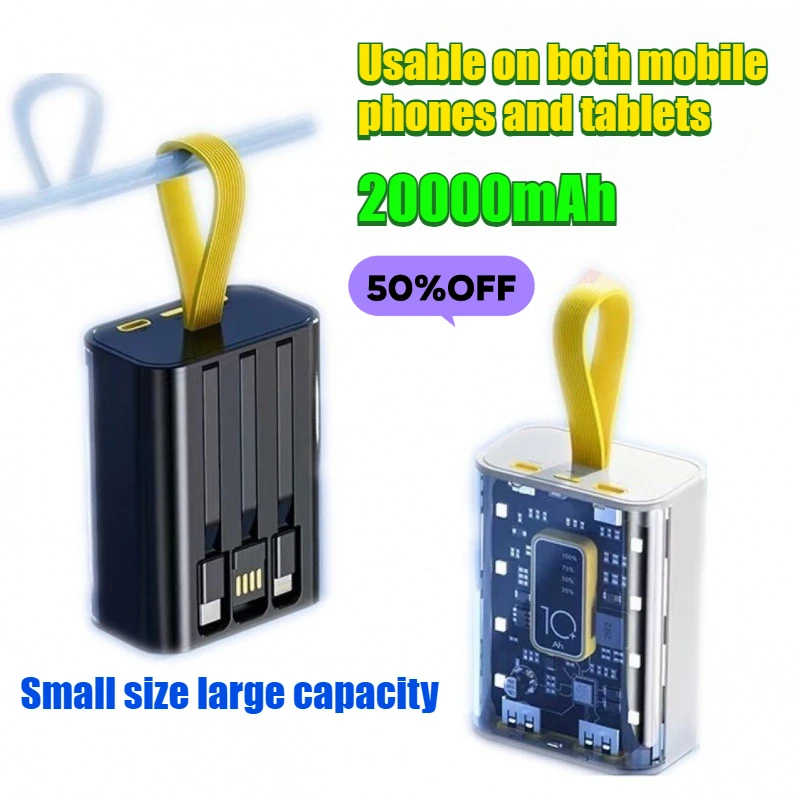 20000mAh Transparent Mecha-style Power Bank Fast Charging Large-capacity Portable Charger for All Series of Smartphones