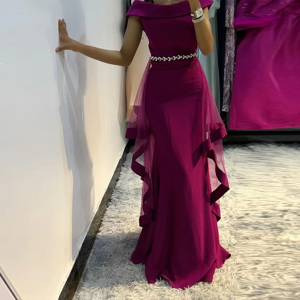 

Customized Saudi Dress A Line Floor Length Evening Dresses Sleeveless O Neck Beading Ruffles Wedding Party Dress