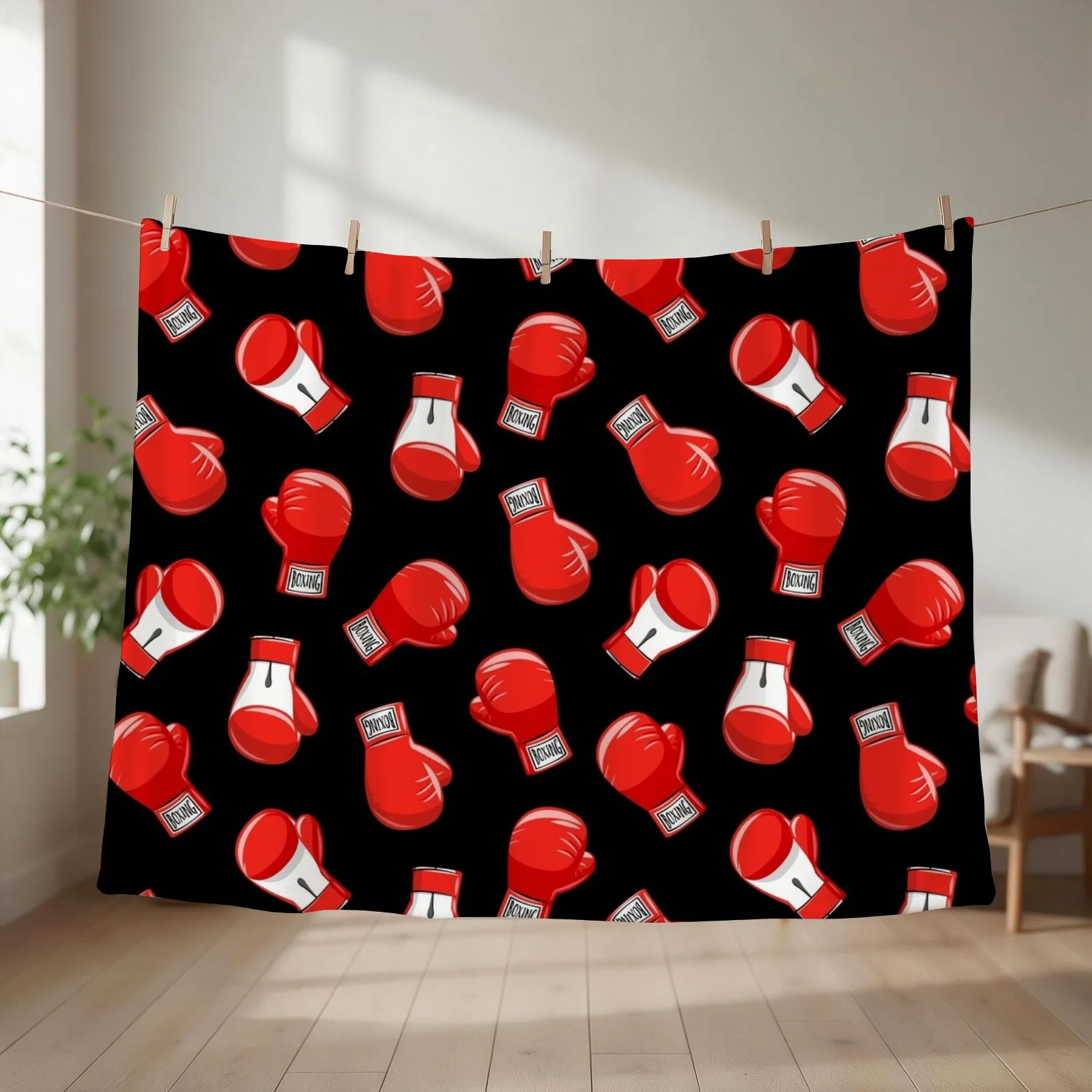 Red Boxing Gloves Throw Blanket couch cozy soft plush fuzzy picnic outdoor blanket