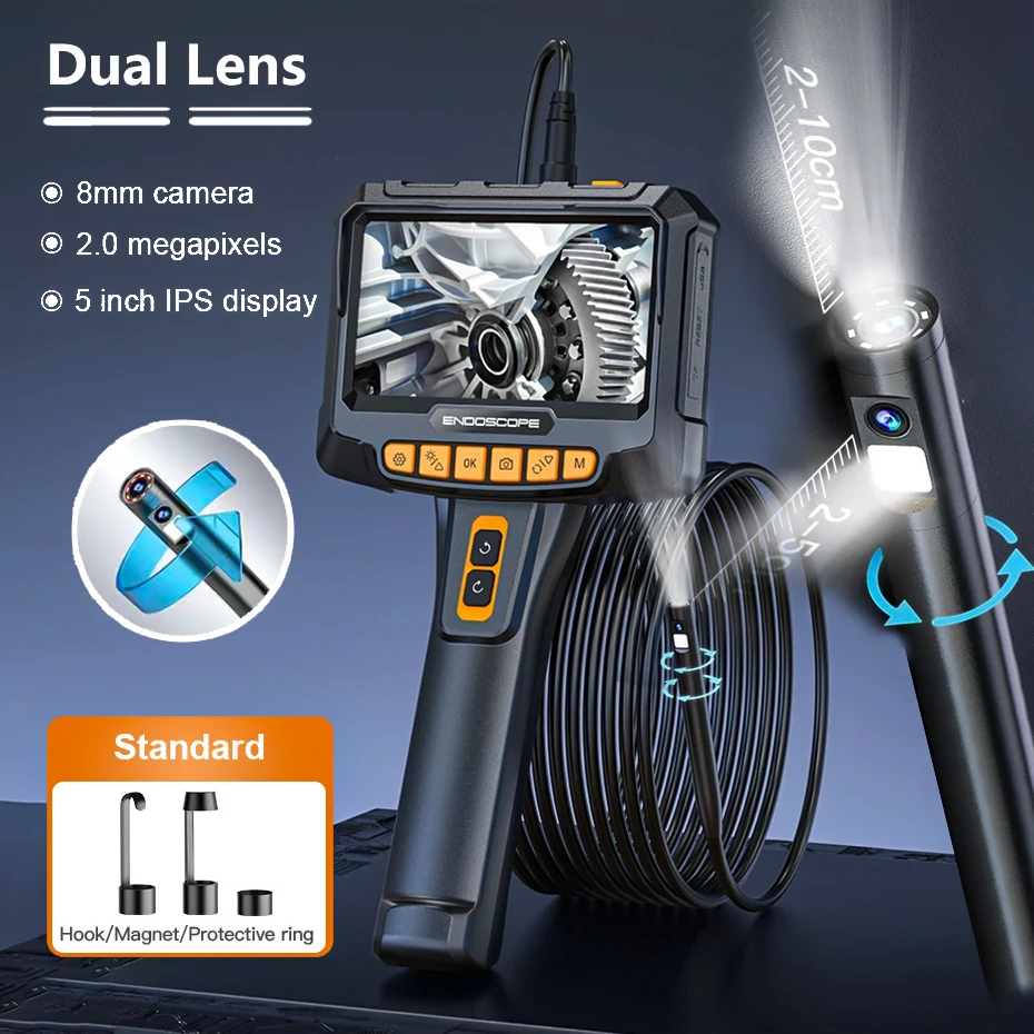 Dual Rotary Articulated Automotive Boroscope Channel Sewer Pipe Inspection Endoscope Camera Joint For Cars Rotary 360° 1080p
