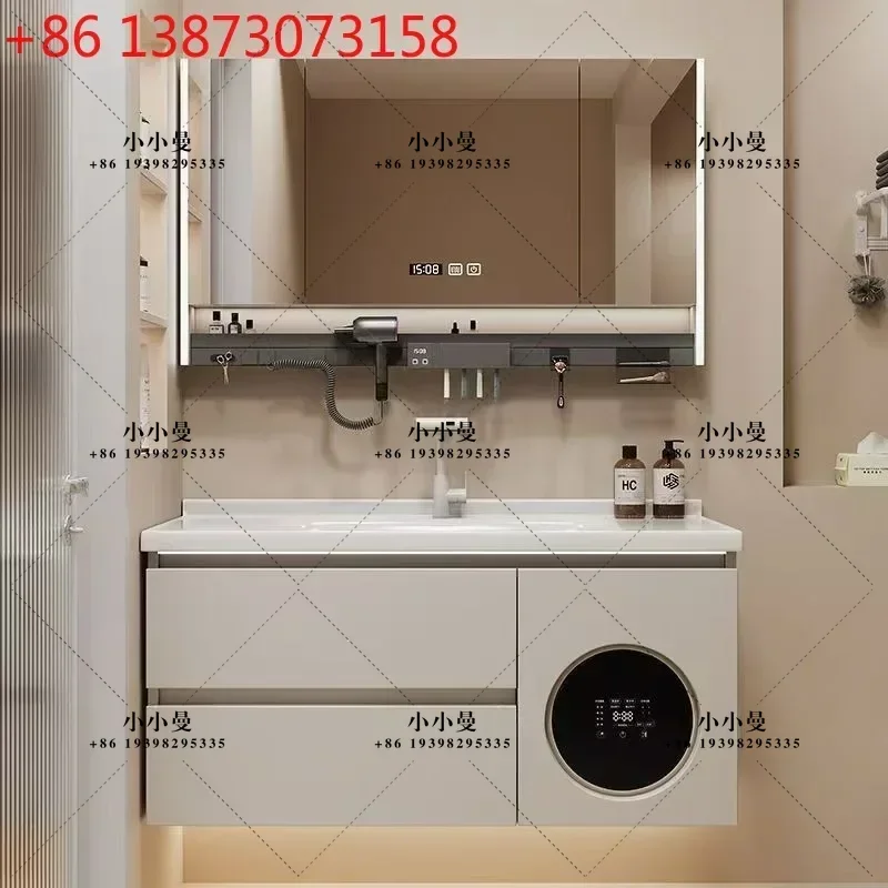 Washing and drying integrated solid wood bathroom cabinet mini washing machine combination