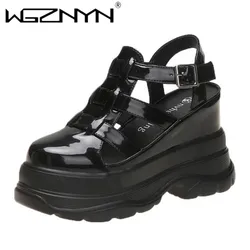 NEW High Platform Sandals New Summer Hidden Heel Casual Mules Shoes Female Outside Beach Slipper Breathable Chunky Sneakers 11CM