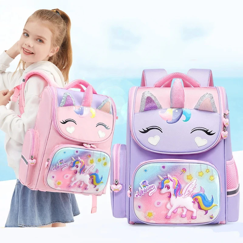 Sac à Dos d\'École Primaire pour Élèves de 1 à 5 Ans, Cartable de Dessin Animé 3D, Nairobi Orn, Mignon, Arc-en-Ciel