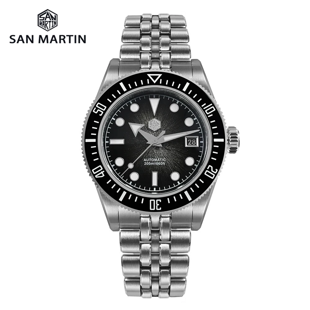 

San Martin SN0148 Роскошные дайверские часы Miyota 9015 Механизм Эмаль Sunburst Циферблат 200 м Водонепроницаемые 40 мм Автоматические механические часы