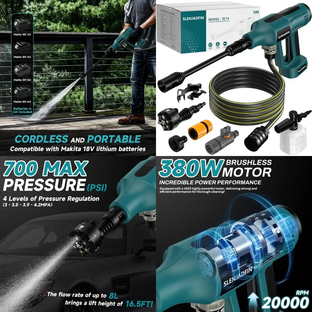 

Беспроводная ручная мойка высокого давления 18В, 700 PSI, с насадкой 6-в-1 для чистки автомобилей, полов и стен (аккумулятор в комплект не входит)