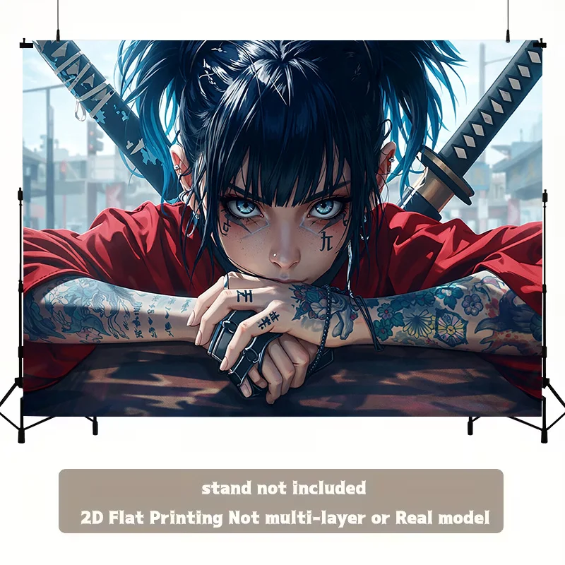 Japanese Anime Manga Character Tapestry Wall Hanging Decor Red Samurai Swords Aesthetic Print Kawaii Style Room Decoration Art P