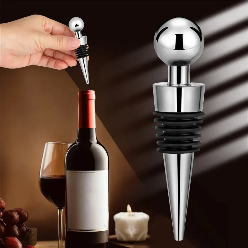2pcs/set Silver Bottle Stopper Round Ball Shape Champagne Saver Home Bar Accessory Wine Stoppers Gadget for Wedding Club Party