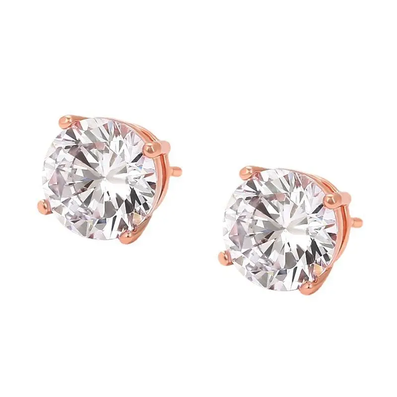 MxGxFam Round / Square Zircon3mm-9mm Classical 4 Claw Stud Earrings for Women Daily Wear Fashion Jewelry Rose Gold Plated