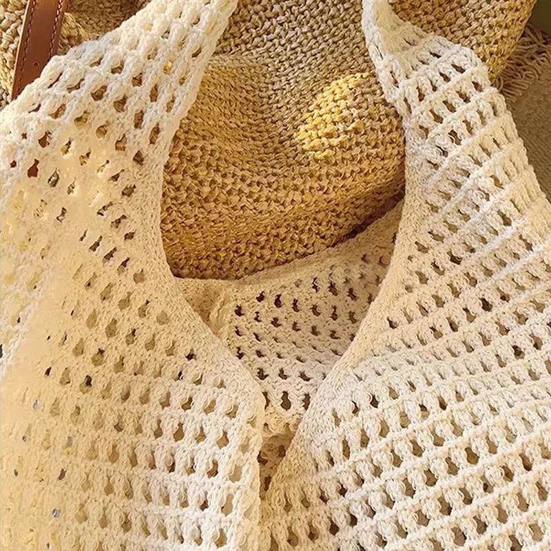 Kreative große Kapazität Umhängetaschen lässig einfache Handtaschen Vintage multifunktionale gewebte Einkaufstasche Strandtasche – Detail 8