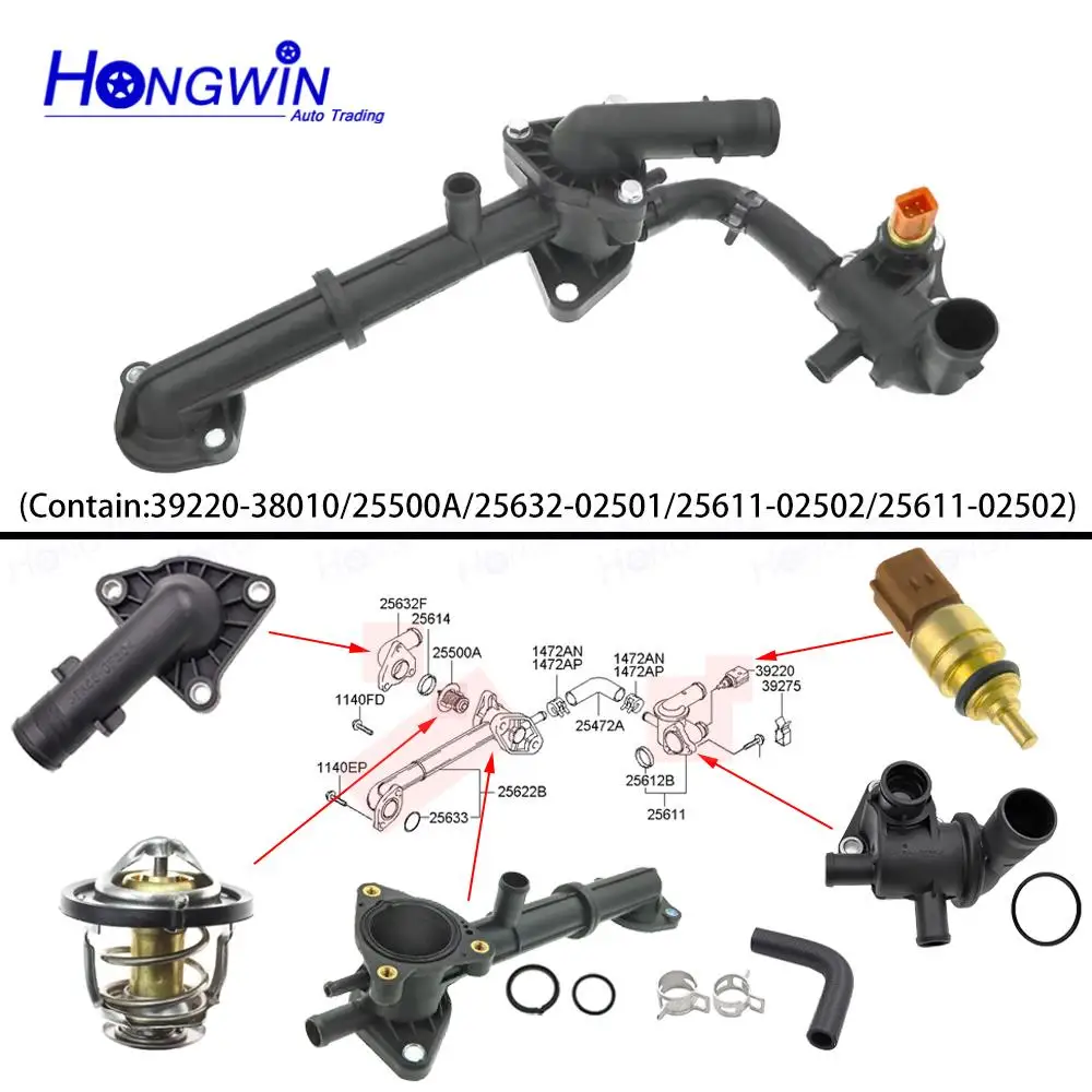 Coolant Thermostat Housing Water Outlet For Hyundai Atoz Amica Kia Picanto SA  25611-02502 25650-02501 25622-02501 25632-02566