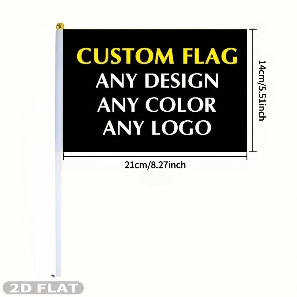 20pcs Customizable Handheld Flag Set - 2D FLATWhite Pole Polyester Flags, Perfect for Parades, Celebrations, and Outdoor Events