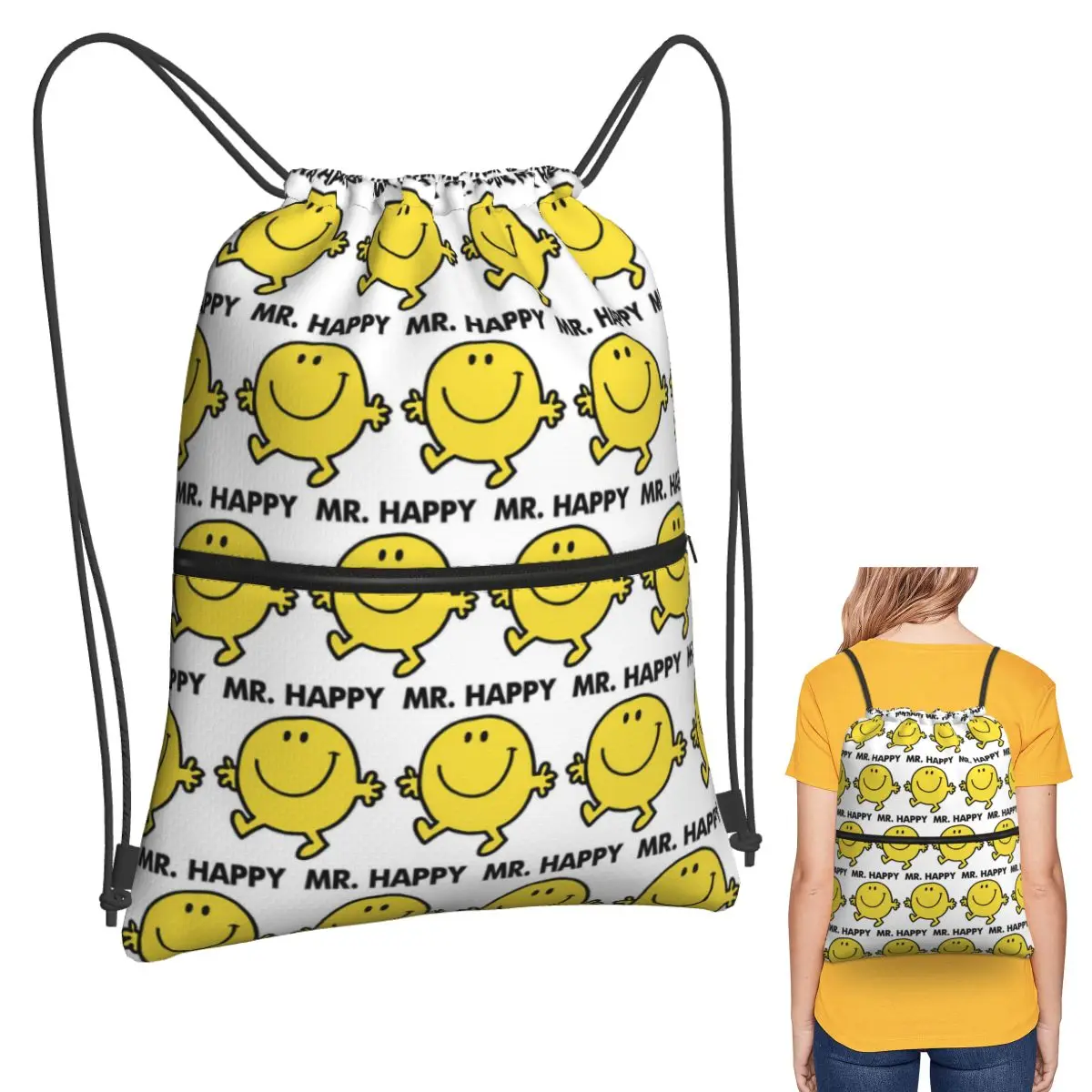 Mr. Men Cute Little Miss Popular Backpacks Multi-function Drawstring Bundle Pocket Storage Bag Book Bags for Man Woman Students