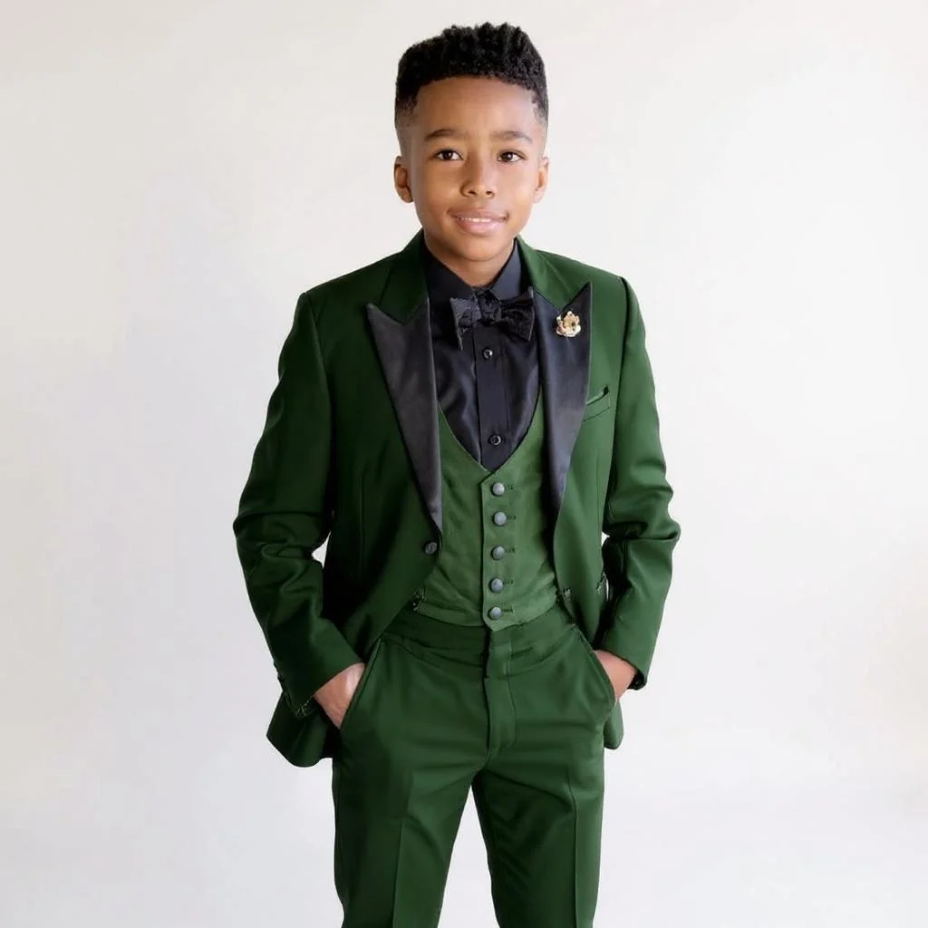 

Boys Suits Slim Fit 3 Piece Formal Weeding Party Kids Tuxedo Custom Made Child Suit Set Peak Lapel Blazer Vest Pants 3-16 Years