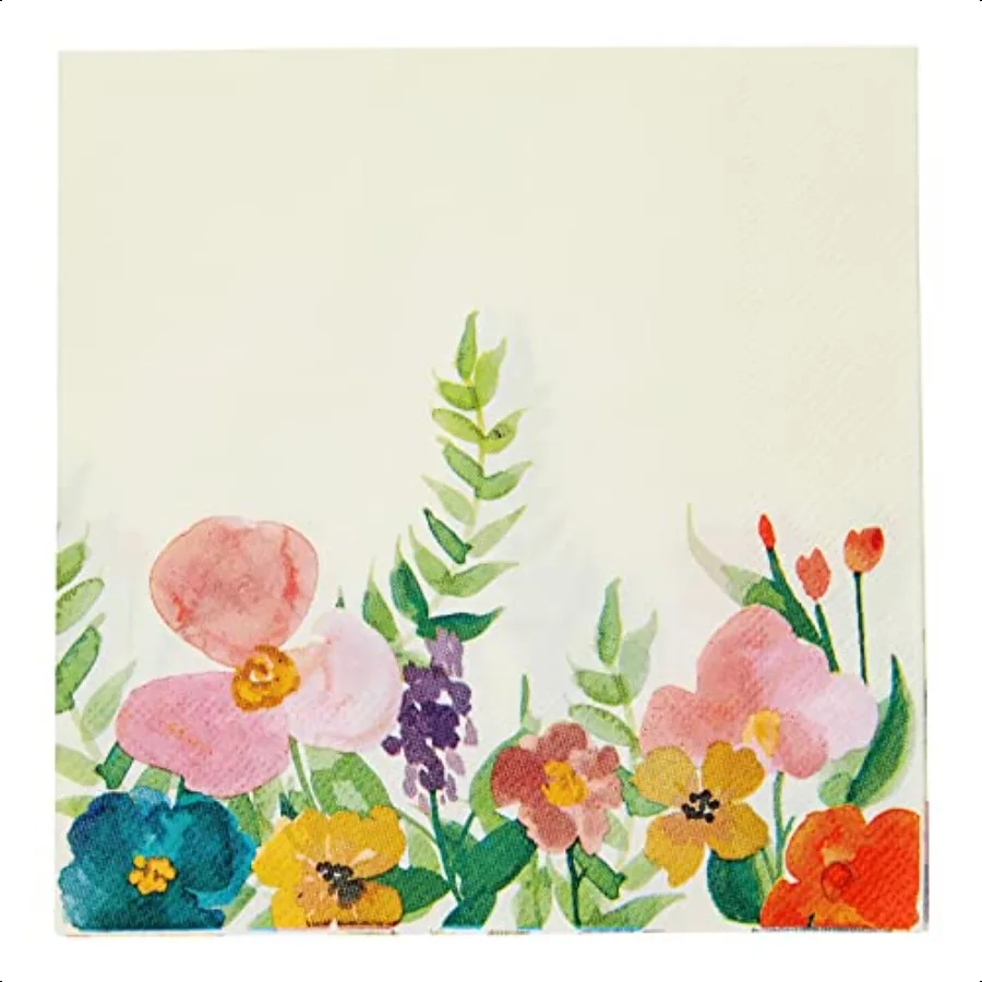 Tovaglioli di carta floreale Juvale Confezione da 100 6,5 x 6,5 Piegati 13 x 13 Piegati Tovaglioli per tea party multicolori a 2 strati con fiori di campo per