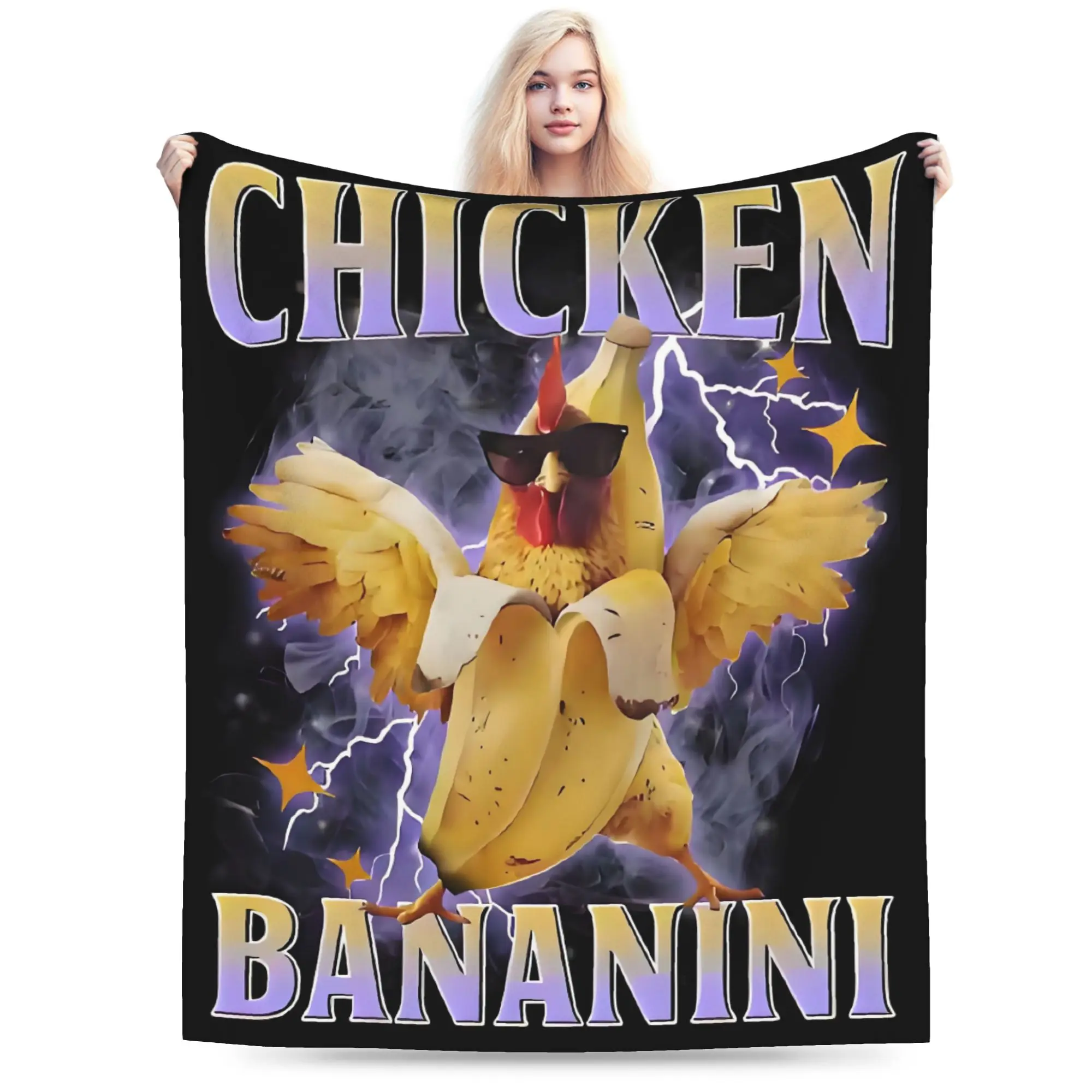 Custom Ultra-Soft Fleece Meme Chicken Bananini Throw Blanket Warm Flannel lightning Blankets for Bedding Home Sofa Quilt