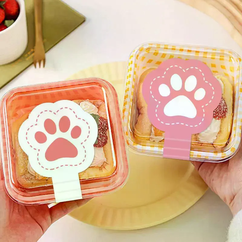 

100Pcs Cat Paw Self-Adhesive Packaging Sealing Labels Stickers Long Strips Handmade Sticker For Biscuit Cake Baking Decoration