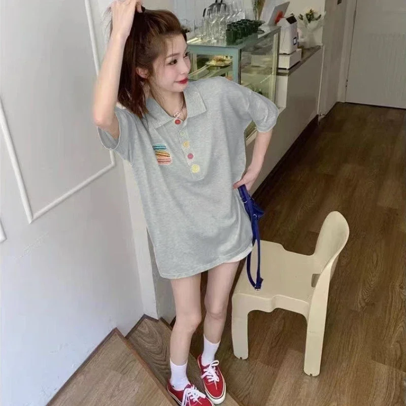 

Женщина 100-летний ℅ Хлопковая футболка с вышивкой, мешковатая футболка с вырезом для женщин, распродажа, корейская одежда, одежда для женщин