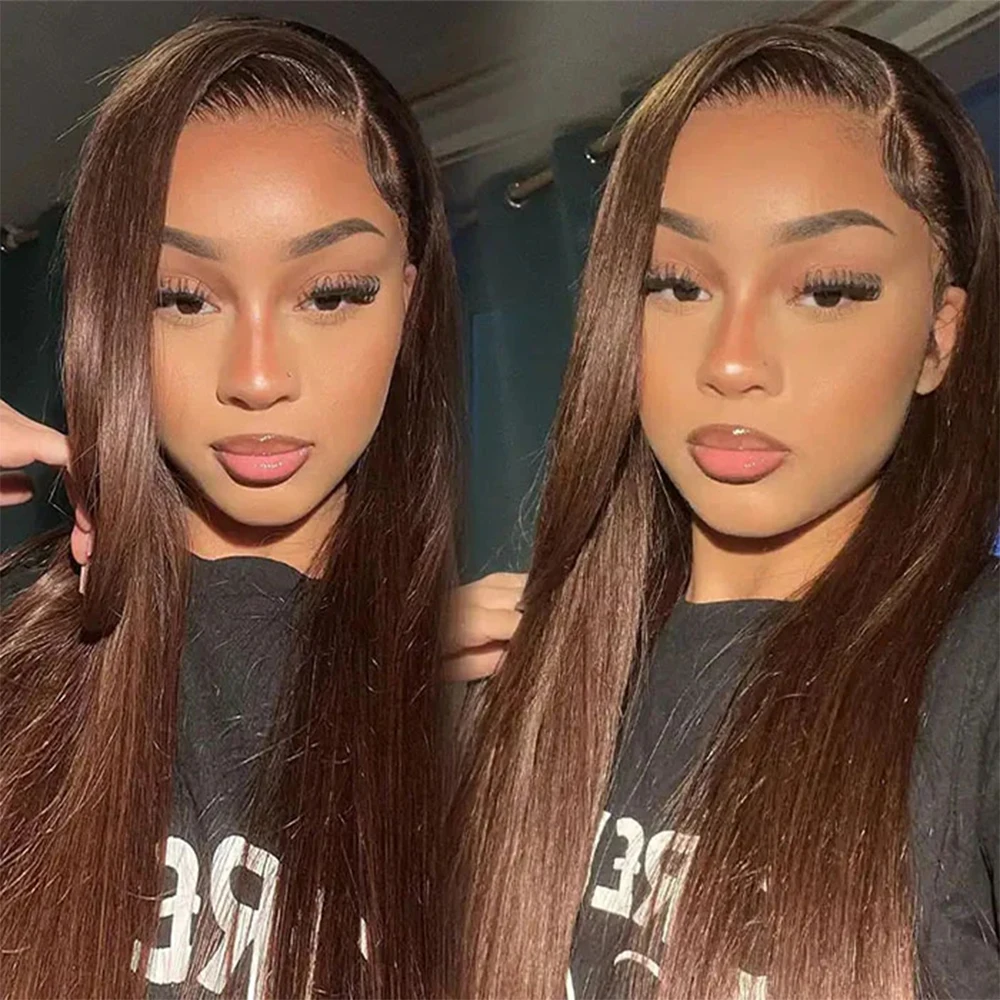 

30-40 дюймовый парик прямого кроя цвета шоколадно-коричневый, 13x4 HD Lace Frontal, из бразильских натуральных волос, предварительно проработанный, для женщин, плотность 200%