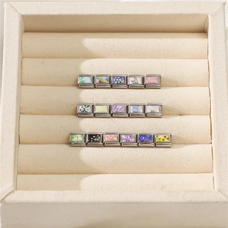 2025 Women's New Fashion Romantic Flower Purple Flower Hyacinth Italian Charms Fit 9mm Stainless Steel Bracelet DIY Jewelry Gift image 5