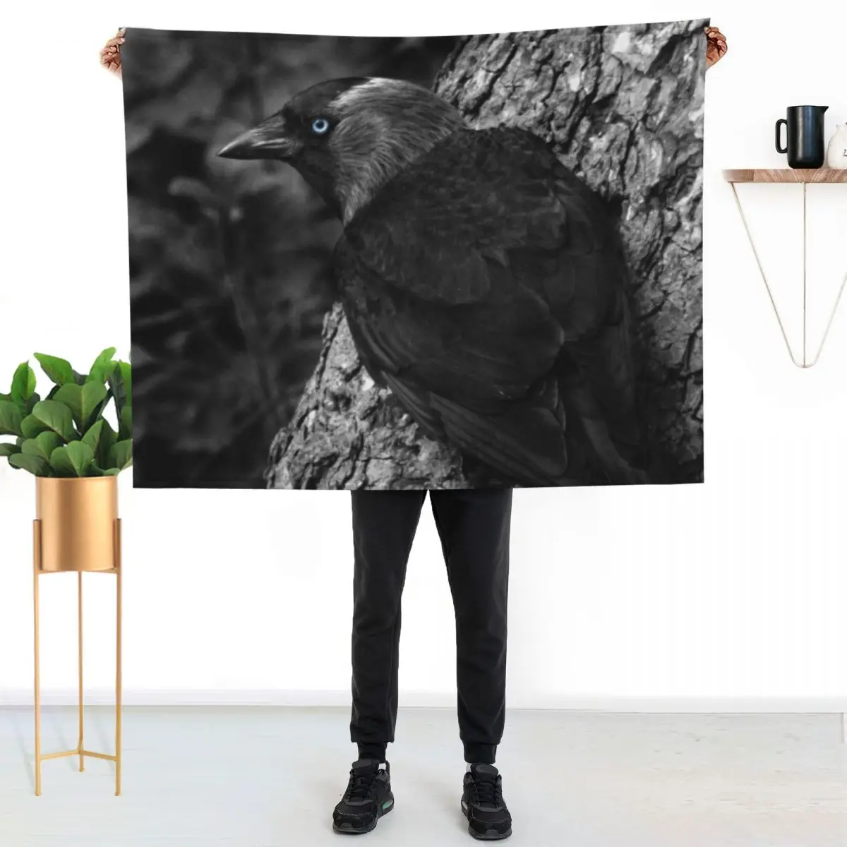 

Black common crow Throw Blanket Stylish Decor Blanket Gift for Friends Roommate