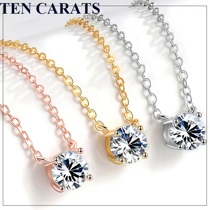 

TEN CARATS White Gold Plated 1-3CT Moissanite Necklace for Women Classic Four Claws Pendant Wedding Jewelry 925 Sterling Silver