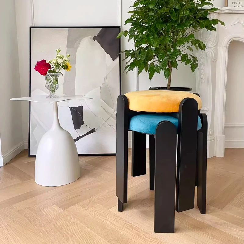 

Stackable Small Round Stool for Dining Table Living Room Compact Space Saving Chair Modern Home Furniture Bedroom Makeup Stool