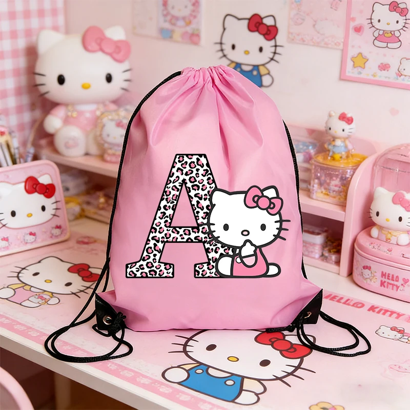 

Sanrio HelloKitty Drawstring Bag KT Cat Letter Print Waterproof Shoes Underwear Travel Sport Bags Clothes Packing Backpack Gift